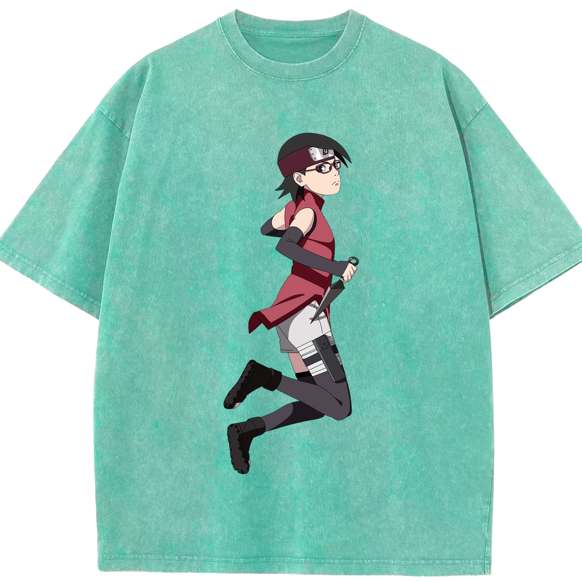 （画像用） NARUTO -ナルト- うちは サラダ Uchiha Sarada 綿100% ヴィンテージ風 半袖Tシャツ（フロントプリント）